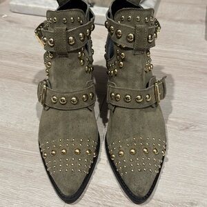 Kurt Geiger Sybil almond toe suede studded ankle boots